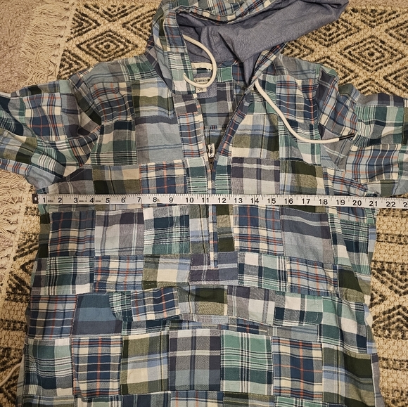 LL Bean Anorak Patchwork Plaid 1/2 Zip Pullover Hoodie Women’s Size M - Picture 5 of 5